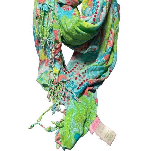Lilly Pulitzer Checkin Gecko Scarf Colorful Lightweight, Size 65” X 26” - Picture 3 of 5